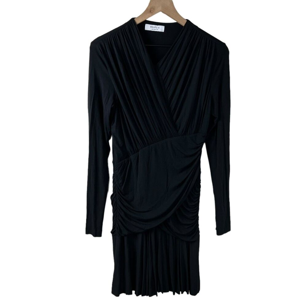 Bailey 44 Womens Black V Neck Long Sleeve Ruched Dress Large